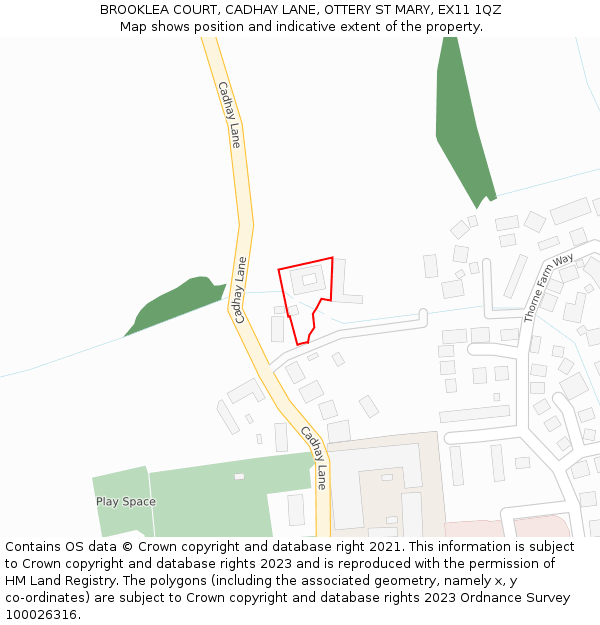 BROOKLEA COURT, CADHAY LANE, OTTERY ST MARY, EX11 1QZ: Location map and indicative extent of plot