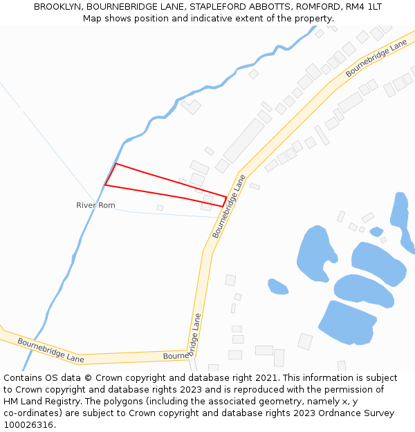 BROOKLYN, BOURNEBRIDGE LANE, STAPLEFORD ABBOTTS, ROMFORD, RM4 1LT: Location map and indicative extent of plot