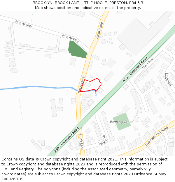 BROOKLYN, BROOK LANE, LITTLE HOOLE, PRESTON, PR4 5JB: Location map and indicative extent of plot