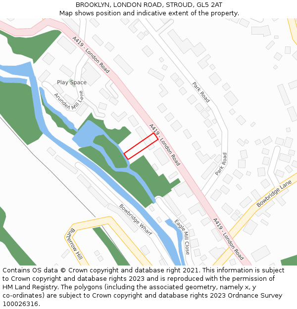 BROOKLYN, LONDON ROAD, STROUD, GL5 2AT: Location map and indicative extent of plot