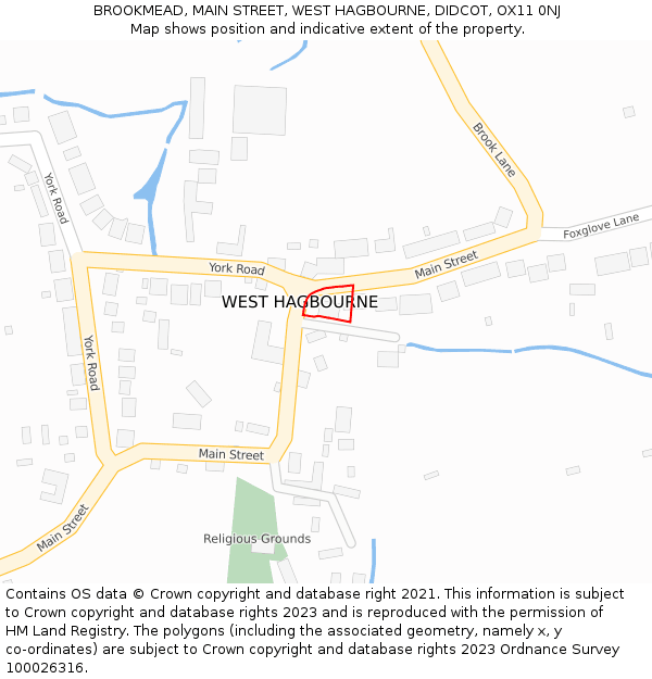 BROOKMEAD, MAIN STREET, WEST HAGBOURNE, DIDCOT, OX11 0NJ: Location map and indicative extent of plot