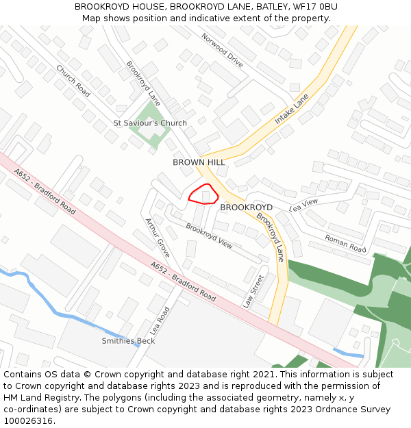 BROOKROYD HOUSE, BROOKROYD LANE, BATLEY, WF17 0BU: Location map and indicative extent of plot