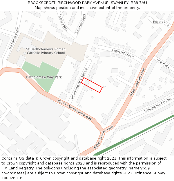 BROOKSCROFT, BIRCHWOOD PARK AVENUE, SWANLEY, BR8 7AU: Location map and indicative extent of plot