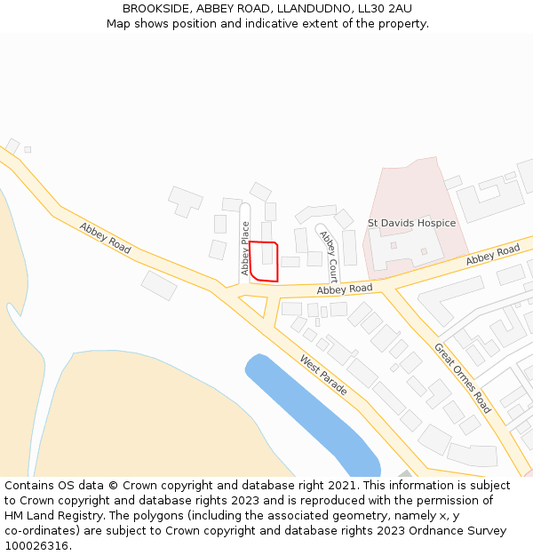 BROOKSIDE, ABBEY ROAD, LLANDUDNO, LL30 2AU: Location map and indicative extent of plot