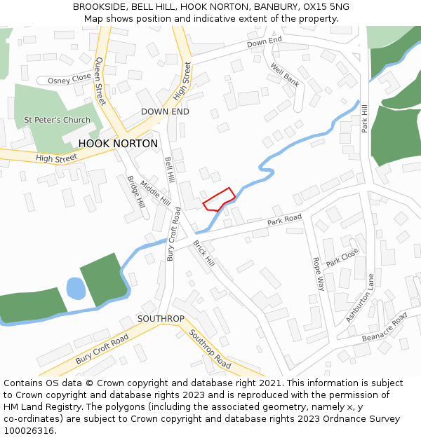 BROOKSIDE, BELL HILL, HOOK NORTON, BANBURY, OX15 5NG: Location map and indicative extent of plot