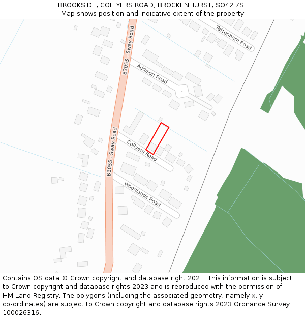 BROOKSIDE, COLLYERS ROAD, BROCKENHURST, SO42 7SE: Location map and indicative extent of plot
