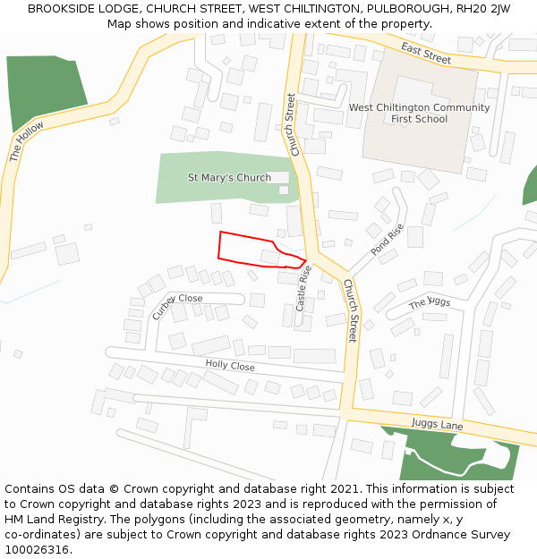 BROOKSIDE LODGE, CHURCH STREET, WEST CHILTINGTON, PULBOROUGH, RH20 2JW: Location map and indicative extent of plot