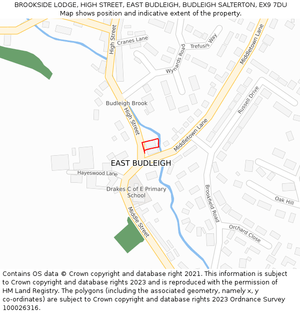 BROOKSIDE LODGE, HIGH STREET, EAST BUDLEIGH, BUDLEIGH SALTERTON, EX9 7DU: Location map and indicative extent of plot