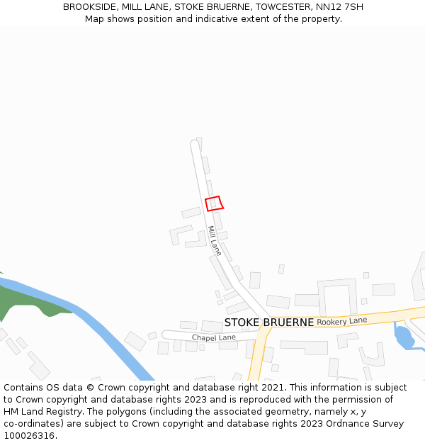 BROOKSIDE, MILL LANE, STOKE BRUERNE, TOWCESTER, NN12 7SH: Location map and indicative extent of plot
