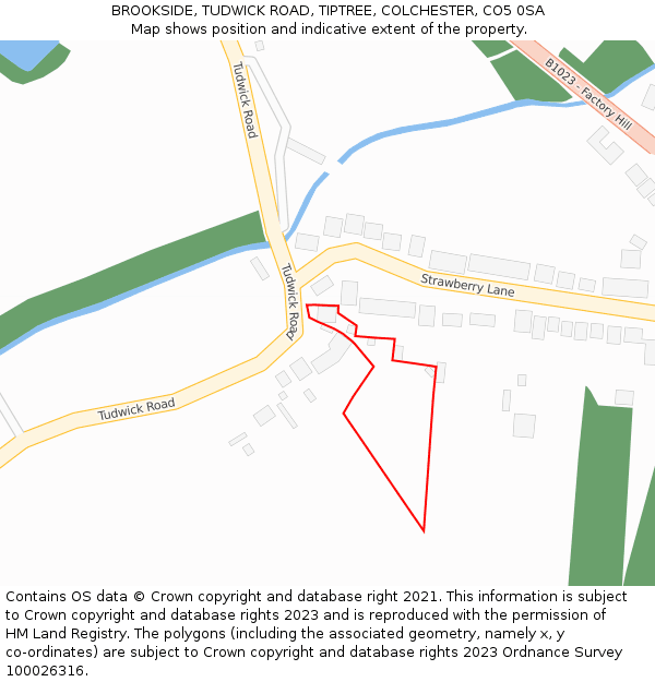 BROOKSIDE, TUDWICK ROAD, TIPTREE, COLCHESTER, CO5 0SA: Location map and indicative extent of plot