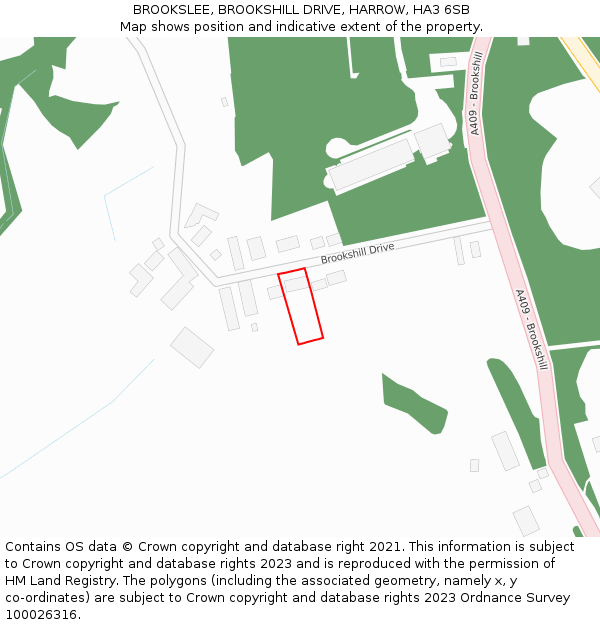 BROOKSLEE, BROOKSHILL DRIVE, HARROW, HA3 6SB: Location map and indicative extent of plot