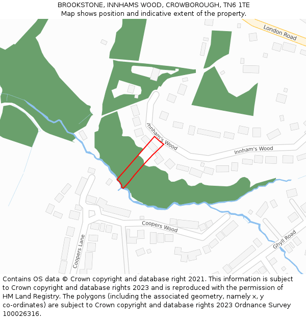 BROOKSTONE, INNHAMS WOOD, CROWBOROUGH, TN6 1TE: Location map and indicative extent of plot