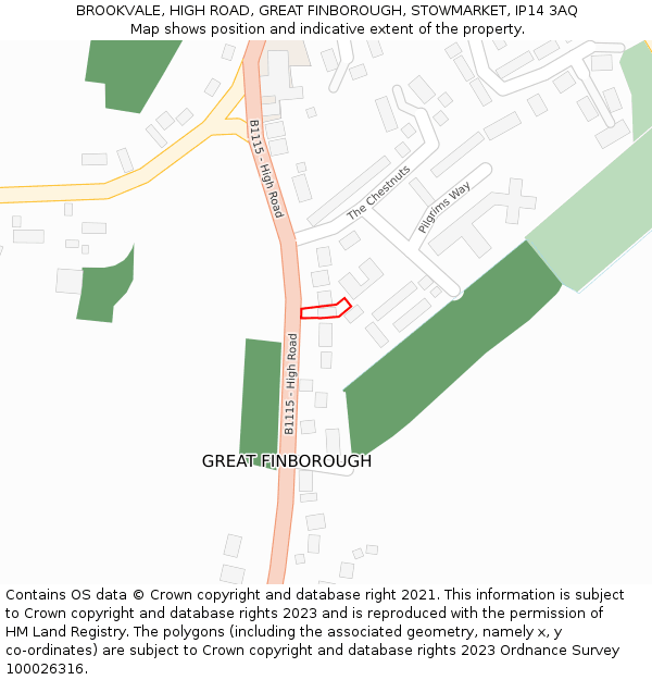 BROOKVALE, HIGH ROAD, GREAT FINBOROUGH, STOWMARKET, IP14 3AQ: Location map and indicative extent of plot