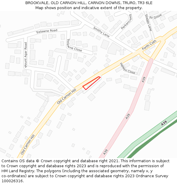 BROOKVALE, OLD CARNON HILL, CARNON DOWNS, TRURO, TR3 6LE: Location map and indicative extent of plot