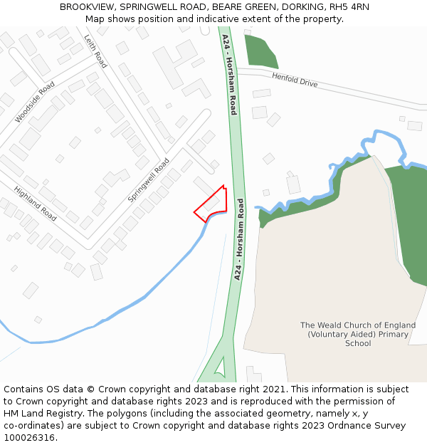 BROOKVIEW, SPRINGWELL ROAD, BEARE GREEN, DORKING, RH5 4RN: Location map and indicative extent of plot