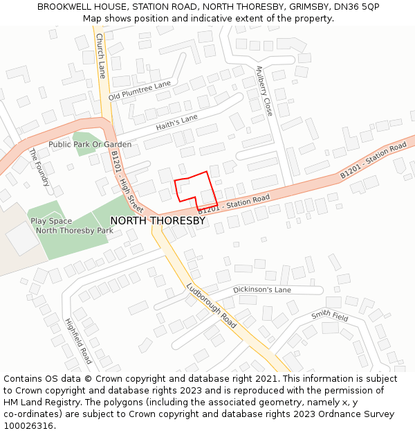BROOKWELL HOUSE, STATION ROAD, NORTH THORESBY, GRIMSBY, DN36 5QP: Location map and indicative extent of plot