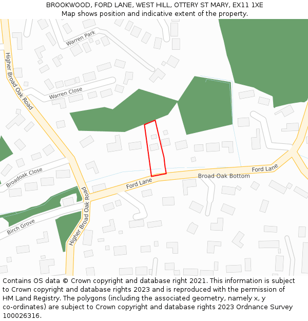 BROOKWOOD, FORD LANE, WEST HILL, OTTERY ST MARY, EX11 1XE: Location map and indicative extent of plot