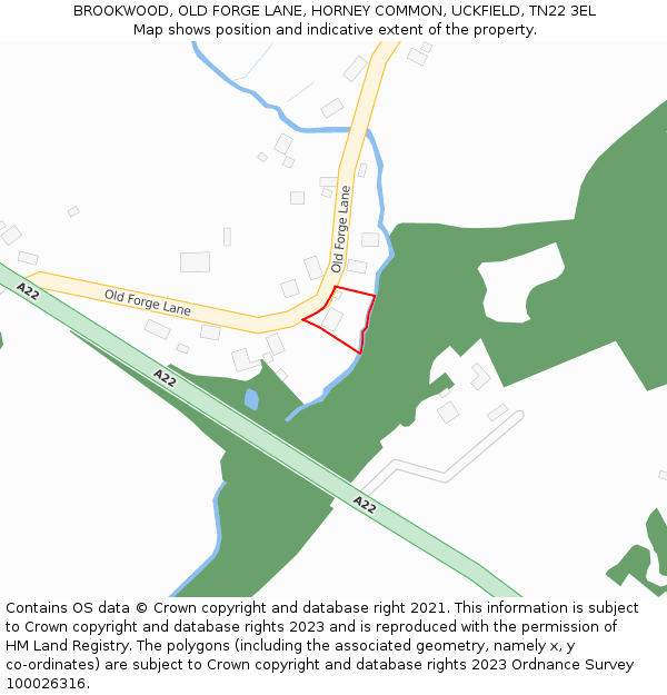 BROOKWOOD, OLD FORGE LANE, HORNEY COMMON, UCKFIELD, TN22 3EL: Location map and indicative extent of plot