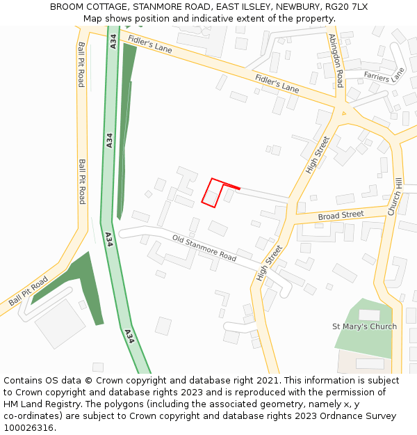 BROOM COTTAGE, STANMORE ROAD, EAST ILSLEY, NEWBURY, RG20 7LX: Location map and indicative extent of plot