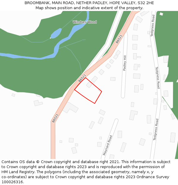 BROOMBANK, MAIN ROAD, NETHER PADLEY, HOPE VALLEY, S32 2HE: Location map and indicative extent of plot