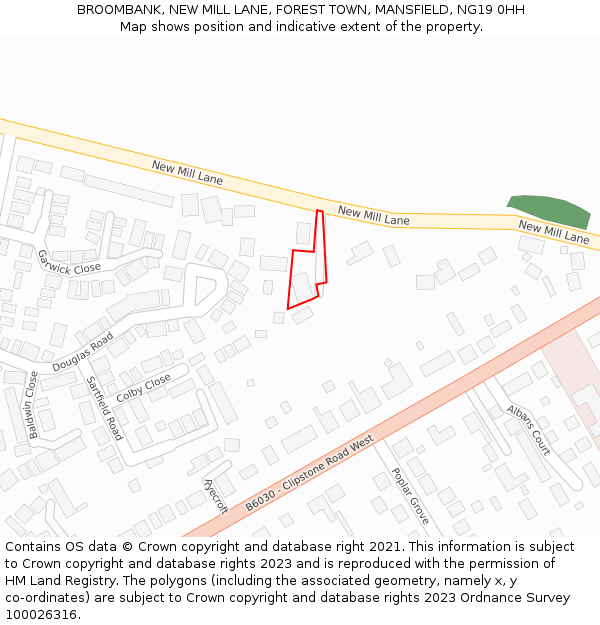 BROOMBANK, NEW MILL LANE, FOREST TOWN, MANSFIELD, NG19 0HH: Location map and indicative extent of plot