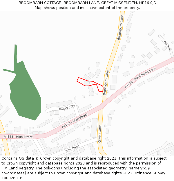 BROOMBARN COTTAGE, BROOMBARN LANE, GREAT MISSENDEN, HP16 9JD: Location map and indicative extent of plot