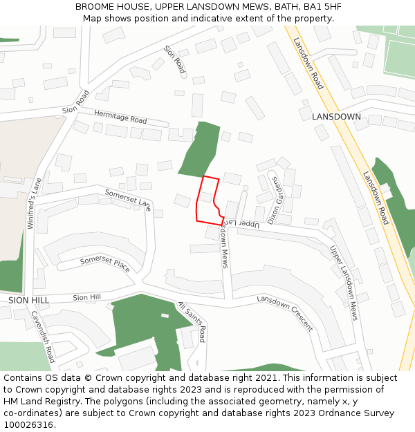 BROOME HOUSE, UPPER LANSDOWN MEWS, BATH, BA1 5HF: Location map and indicative extent of plot