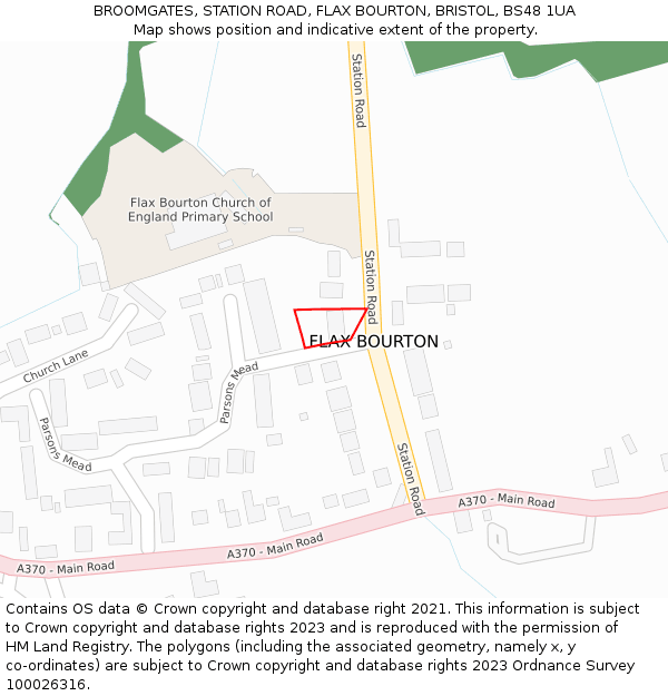 BROOMGATES, STATION ROAD, FLAX BOURTON, BRISTOL, BS48 1UA: Location map and indicative extent of plot