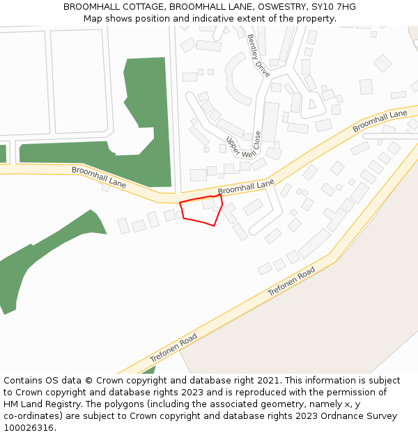 BROOMHALL COTTAGE, BROOMHALL LANE, OSWESTRY, SY10 7HG: Location map and indicative extent of plot