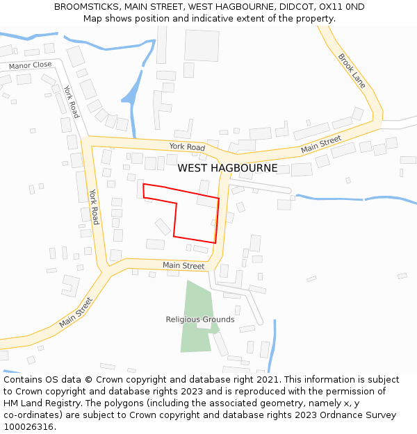 BROOMSTICKS, MAIN STREET, WEST HAGBOURNE, DIDCOT, OX11 0ND: Location map and indicative extent of plot