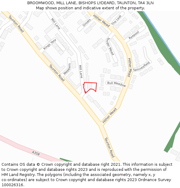 BROOMWOOD, MILL LANE, BISHOPS LYDEARD, TAUNTON, TA4 3LN: Location map and indicative extent of plot