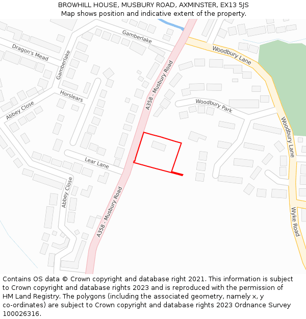 BROWHILL HOUSE, MUSBURY ROAD, AXMINSTER, EX13 5JS: Location map and indicative extent of plot