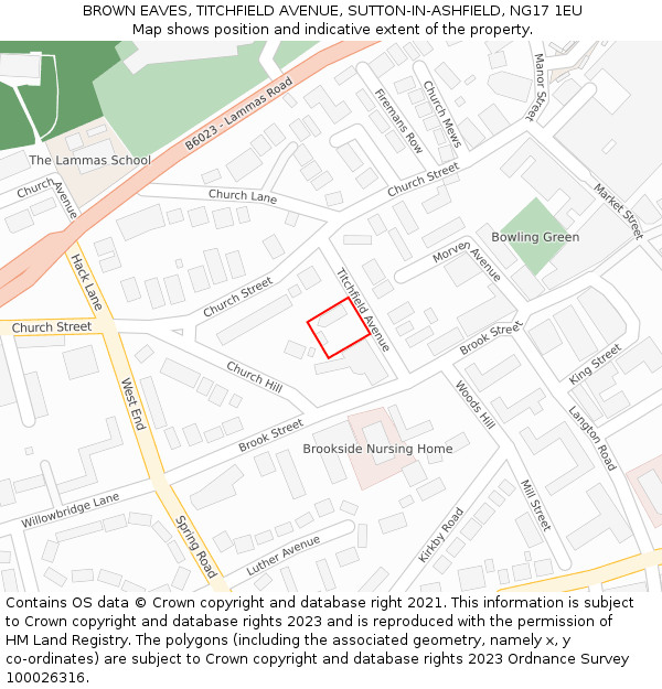 BROWN EAVES, TITCHFIELD AVENUE, SUTTON-IN-ASHFIELD, NG17 1EU: Location map and indicative extent of plot