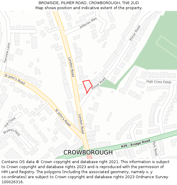 BROWSIDE, PILMER ROAD, CROWBOROUGH, TN6 2UD: Location map and indicative extent of plot