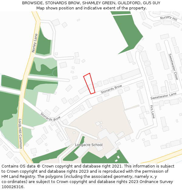 BROWSIDE, STONARDS BROW, SHAMLEY GREEN, GUILDFORD, GU5 0UY: Location map and indicative extent of plot