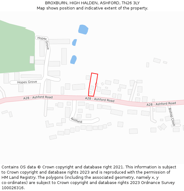 BROXBURN, HIGH HALDEN, ASHFORD, TN26 3LY: Location map and indicative extent of plot