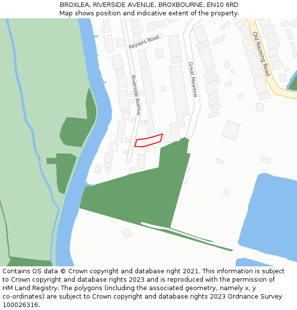 BROXLEA, RIVERSIDE AVENUE, BROXBOURNE, EN10 6RD: Location map and indicative extent of plot