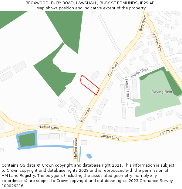 BROXWOOD, BURY ROAD, LAWSHALL, BURY ST EDMUNDS, IP29 4PH: Location map and indicative extent of plot