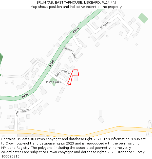 BRUN TAB, EAST TAPHOUSE, LISKEARD, PL14 4NJ: Location map and indicative extent of plot