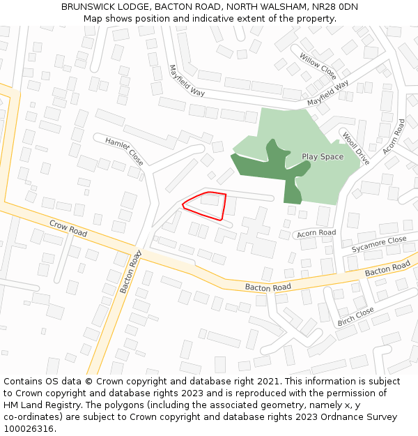 BRUNSWICK LODGE, BACTON ROAD, NORTH WALSHAM, NR28 0DN: Location map and indicative extent of plot