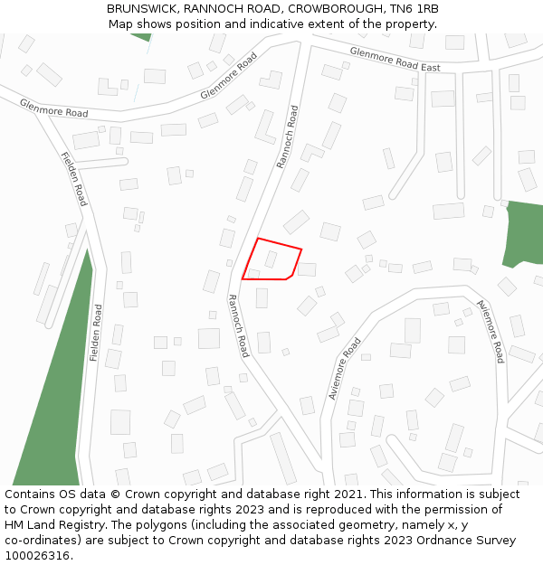 BRUNSWICK, RANNOCH ROAD, CROWBOROUGH, TN6 1RB: Location map and indicative extent of plot