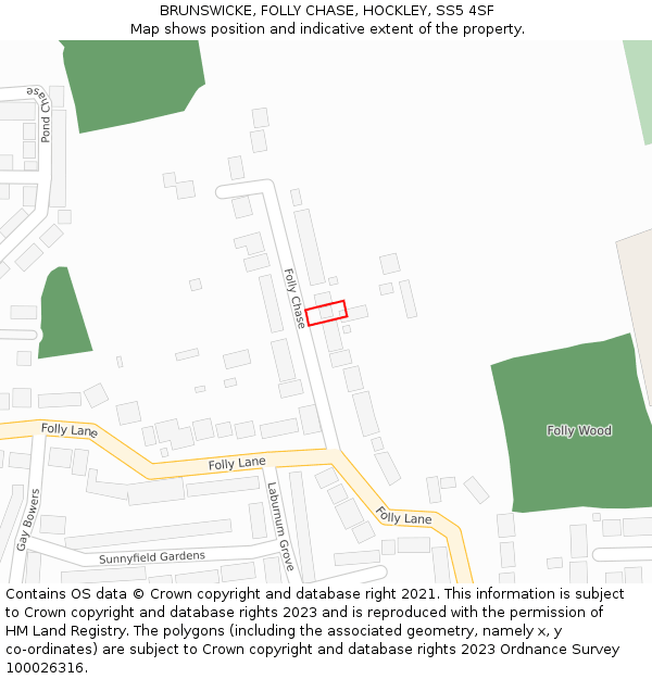 BRUNSWICKE, FOLLY CHASE, HOCKLEY, SS5 4SF: Location map and indicative extent of plot