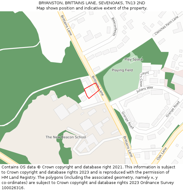 BRYANSTON, BRITTAINS LANE, SEVENOAKS, TN13 2ND: Location map and indicative extent of plot