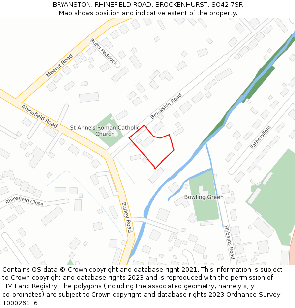 BRYANSTON, RHINEFIELD ROAD, BROCKENHURST, SO42 7SR: Location map and indicative extent of plot