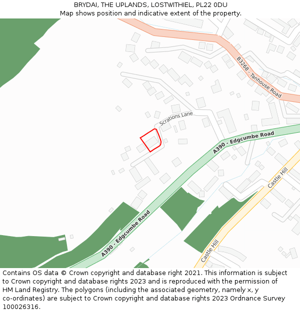 BRYDAI, THE UPLANDS, LOSTWITHIEL, PL22 0DU: Location map and indicative extent of plot