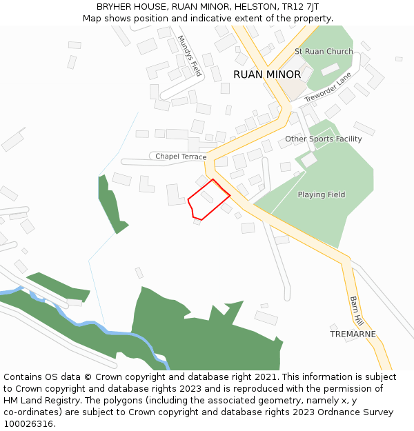 BRYHER HOUSE, RUAN MINOR, HELSTON, TR12 7JT: Location map and indicative extent of plot