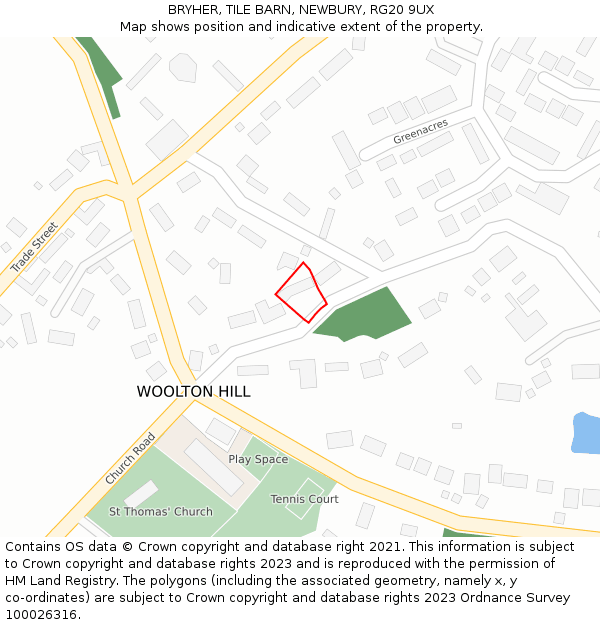 BRYHER, TILE BARN, NEWBURY, RG20 9UX: Location map and indicative extent of plot