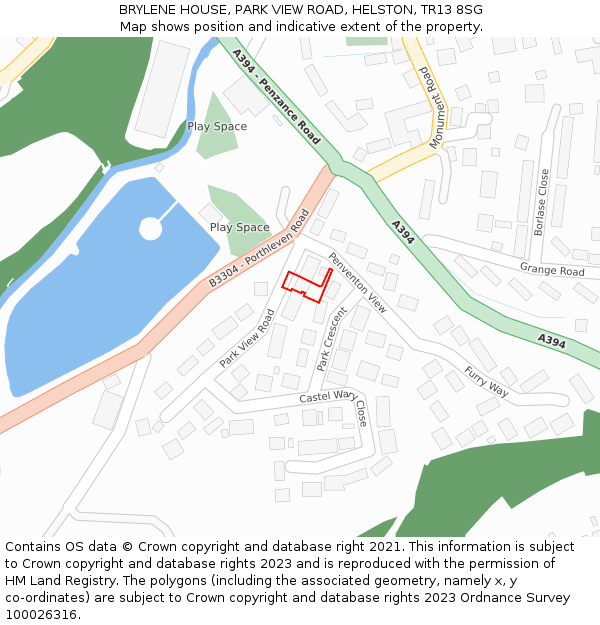 BRYLENE HOUSE, PARK VIEW ROAD, HELSTON, TR13 8SG: Location map and indicative extent of plot