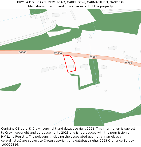 BRYN A DOL, CAPEL DEWI ROAD, CAPEL DEWI, CARMARTHEN, SA32 8AY: Location map and indicative extent of plot