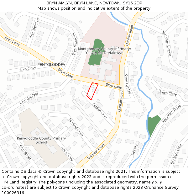 BRYN AMLYN, BRYN LANE, NEWTOWN, SY16 2DP: Location map and indicative extent of plot
